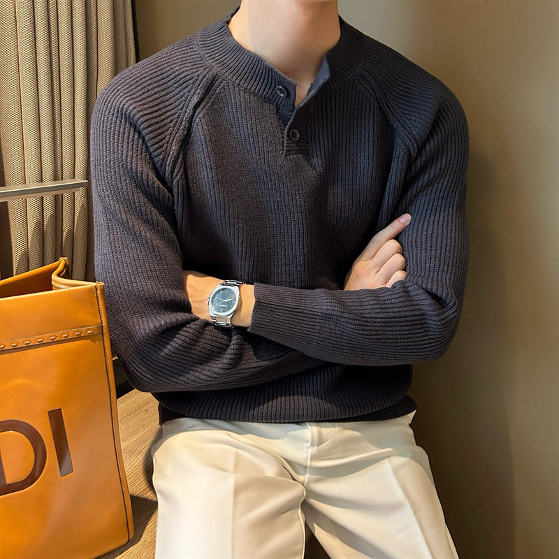 Herren Feinstrick-Henley-Pullover mit Raglanärmeln und feiner Rippstruktur Nord Taschen