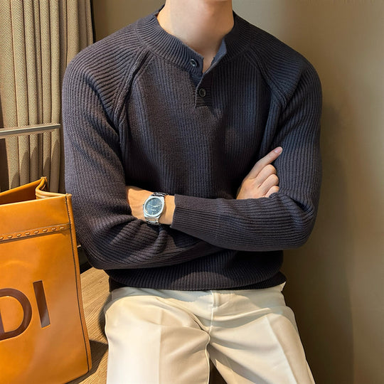 Herren Feinstrick-Henley-Pullover mit Raglanärmeln und feiner Rippstruktur Nord Taschen