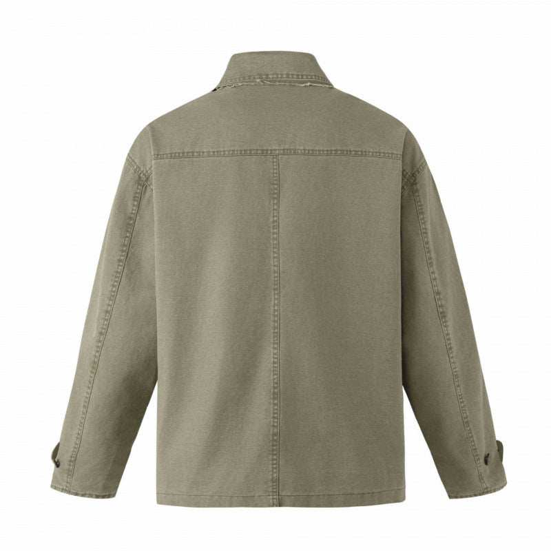 Herren Doppelt geknöpfte Canvas-Workerjacke mit Hemdkragen, aufgesetzten Taschen und boxy Schnitt Nord Taschen