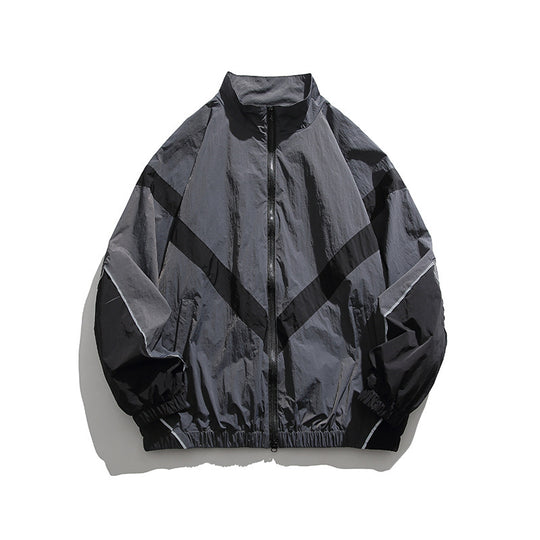 Herren Leichte Oversize Windbreaker-Jacke mit Chevron-Paneelen, Stehkragen und elastischem Saum Nord Taschen