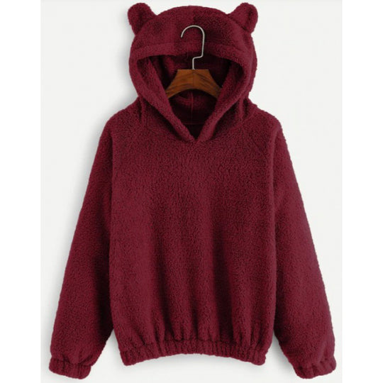 Damen Kuscheliger Teddy-Kapuzenpullover mit Bärenohren und Gummizugsaum Nord Taschen