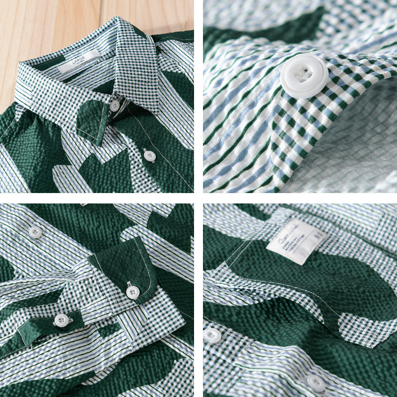 Herren Lockeres gemustertes Baumwoll-Overshirt mit Crinkle‑Struktur Nord Taschen