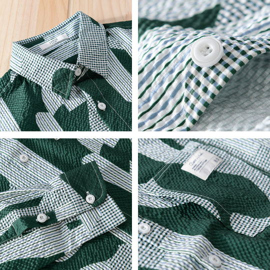 Herren Lockeres gemustertes Baumwoll-Overshirt mit Crinkle‑Struktur Nord Taschen
