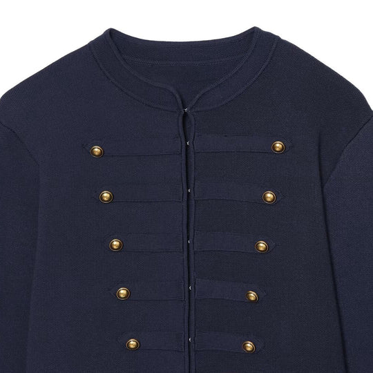 Damen Kurze strukturierte Shaket-Jacke mit Stehkragen, dekorativen Reihenknöpfen und verlängerten Manschetten Nord Taschen