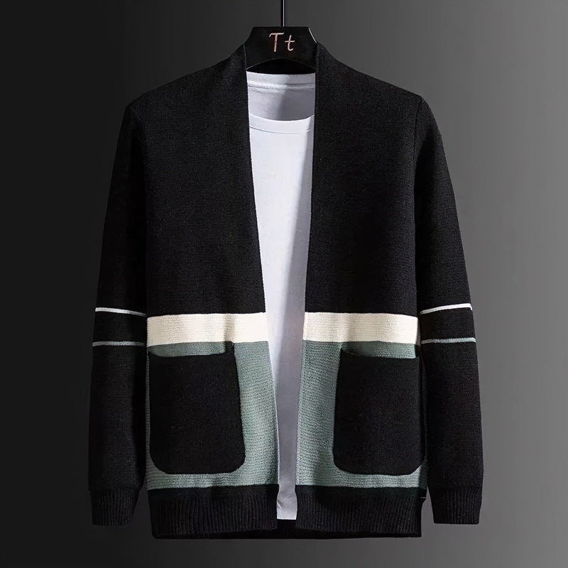 Herren Offene Strickjacke im Colorblock‑Design mit aufgesetzten Taschen und geripptem Saum Nord Taschen