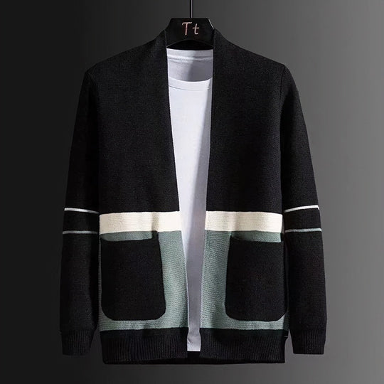 Herren Offene Strickjacke im Colorblock‑Design mit aufgesetzten Taschen und geripptem Saum Nord Taschen