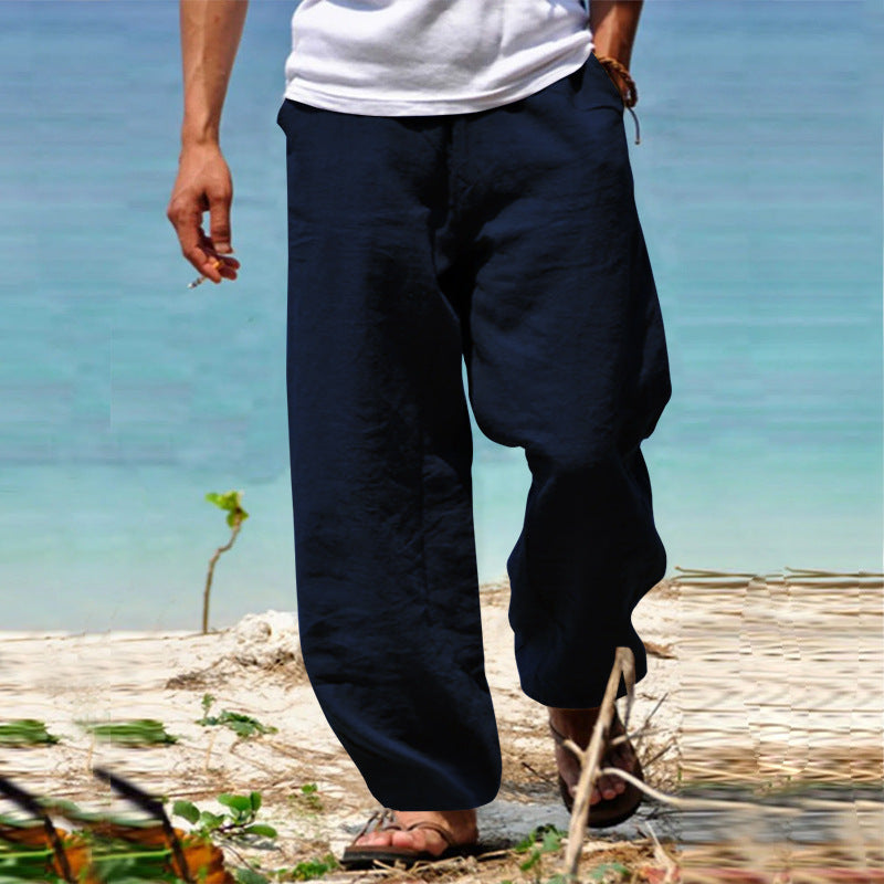 Herren Luftige Strandhose im Baggy-Schnitt aus Leinenmix mit Tunnelzug Nord Taschen