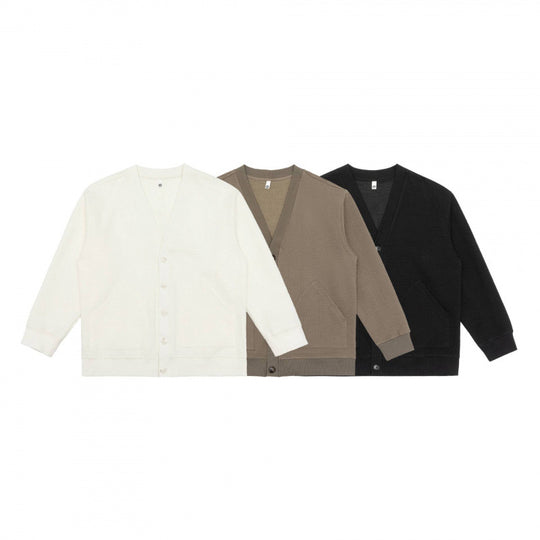 Unisex Oversize Waffelstrick-Cardigan mit V-Ausschnitt, Knopfleiste und aufgesetzten Taschen Nord Taschen