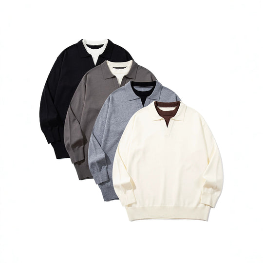 Unisex Feinstrick-Polo mit V‑Ausschnitt‑Cutout und integriertem Rollkragen-Layer Nord Taschen