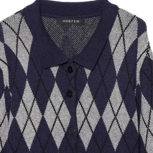 Damen Kurzarm Polo-Strickpullover mit V‑Ausschnitt, Strukturmuster und Streifendetail Nord Taschen
