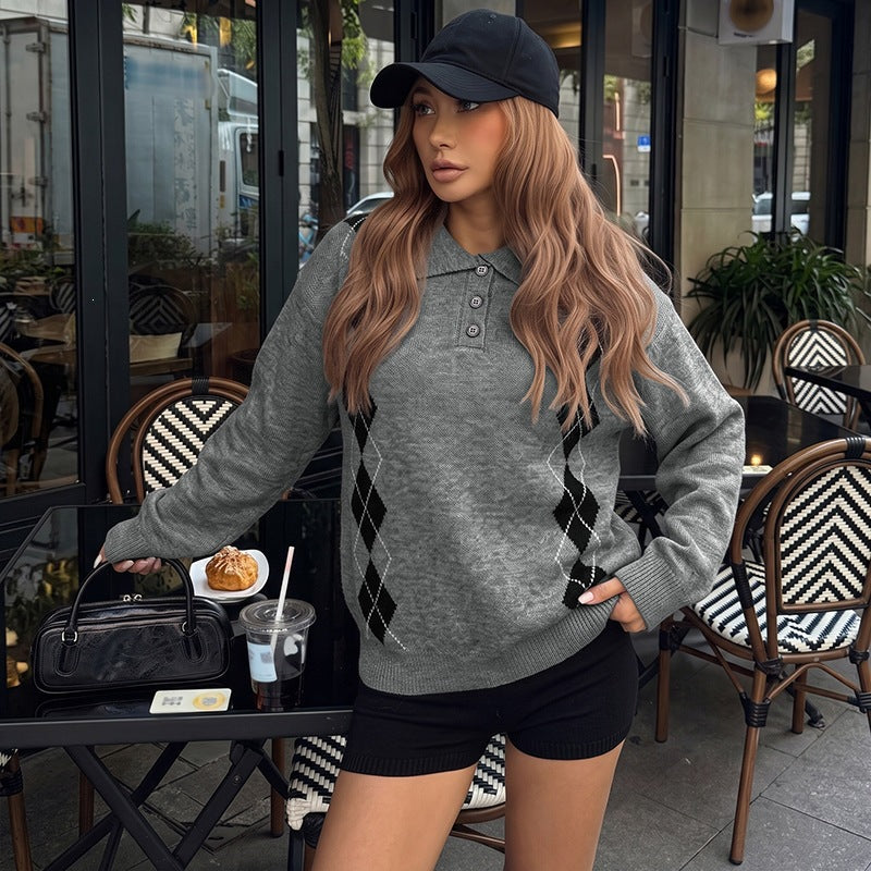 Damen Lässiger Strickpullover mit klassischem Kragen Nord Taschen