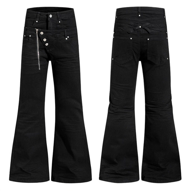 Damen Weite Schlaghose aus Denim mit asymmetrischem Reißverschluss und Knopfverschluss Nord Taschen