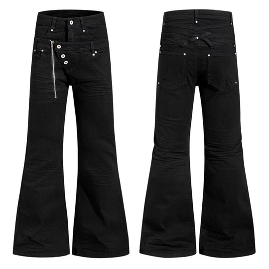 Damen Weite Schlaghose aus Denim mit asymmetrischem Reißverschluss und Knopfverschluss Nord Taschen