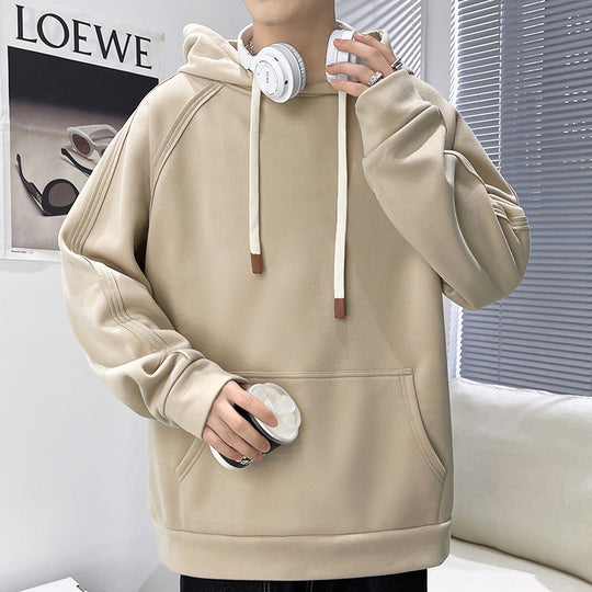 Herren Oversize Kapuzenpullover mit Kängurutasche Raglanärmeln und extra langen Kordeln Nord Taschen