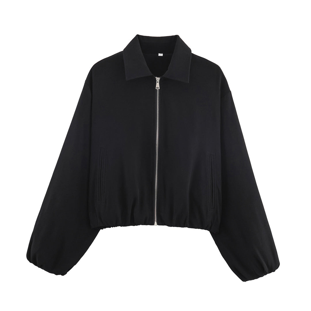 Damen Gekürzte Bomberjacke im Harrington‑Stil mit Ballonärmeln und elastischem Saum Nord Taschen