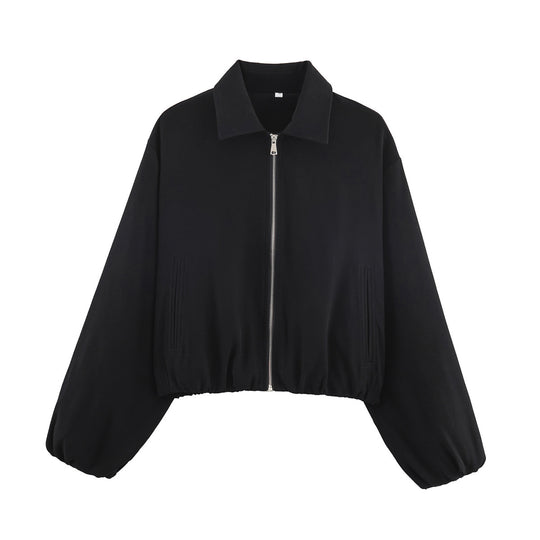 Damen Gekürzte Bomberjacke im Harrington‑Stil mit Ballonärmeln und elastischem Saum Nord Taschen