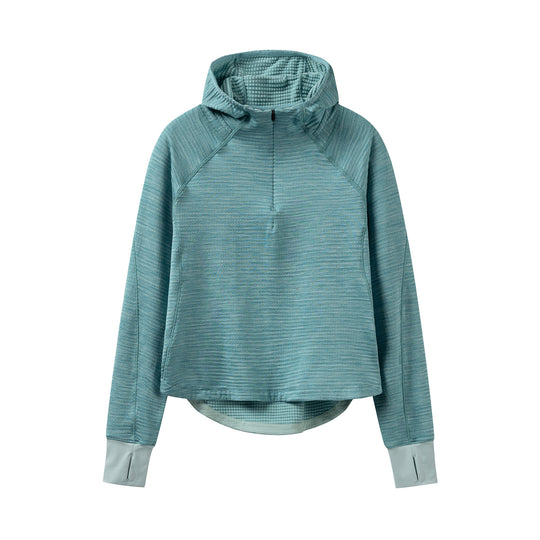 Damen Kapuzen-Halbzip-Pullover mit waffelgefütterter Innenkapuze, Daumenlöchern und verlängerter Rückpartie Nord Taschen