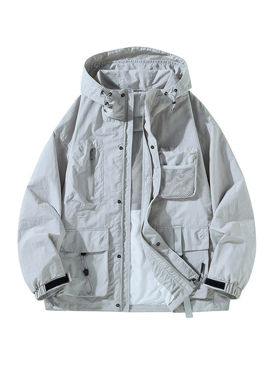 Herren Technische Utility-Outdoorjacke mit Kapuze Multifunktionstaschen und Mesh-Innenfutter Nord Taschen