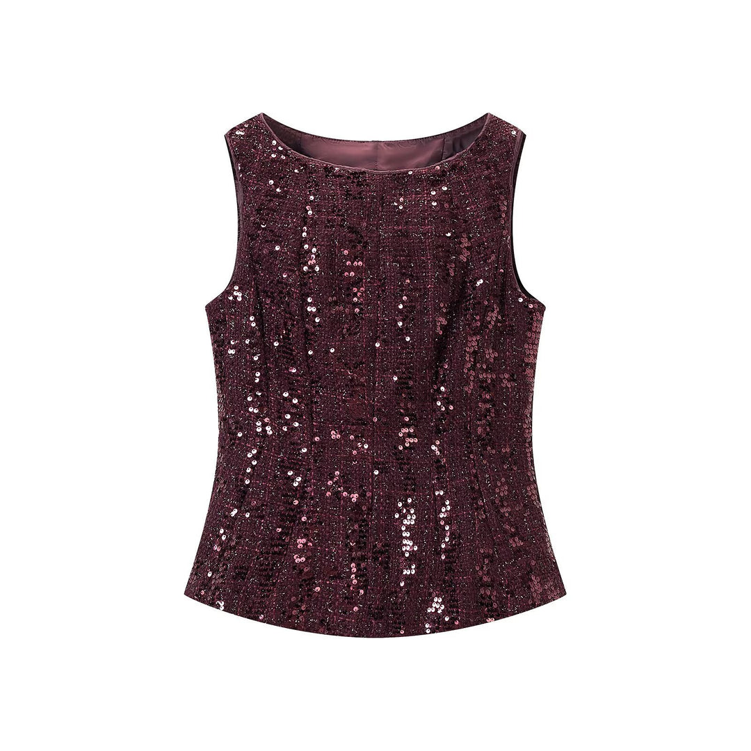 Damen Pailletten-Peplum-Top mit Rundhals und figurformender Taille Nord Taschen