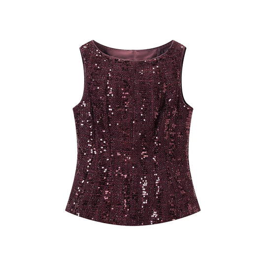 Damen Pailletten-Peplum-Top mit Rundhals und figurformender Taille Nord Taschen
