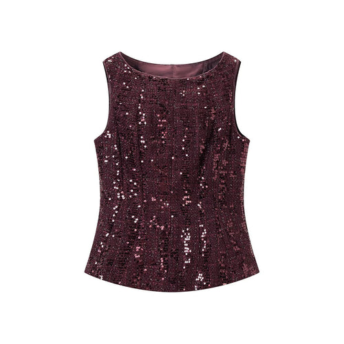 Damen Pailletten-Peplum-Top mit Rundhals und figurformender Taille Nord Taschen