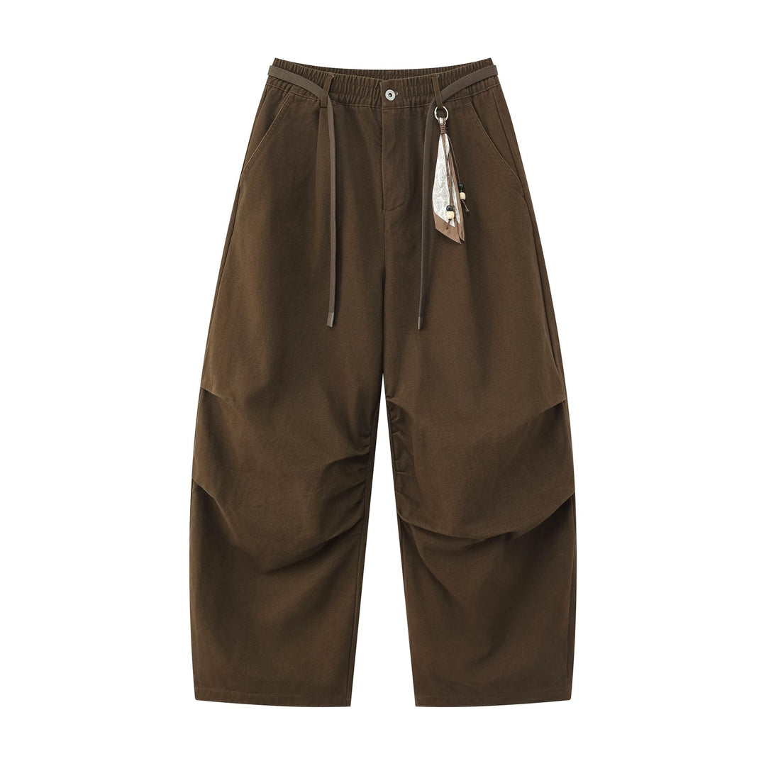 Damen Weite Culotte‑Hose mit Elastikbund, Stufenfalten und dekorativem Tuchanhänger Nord Taschen