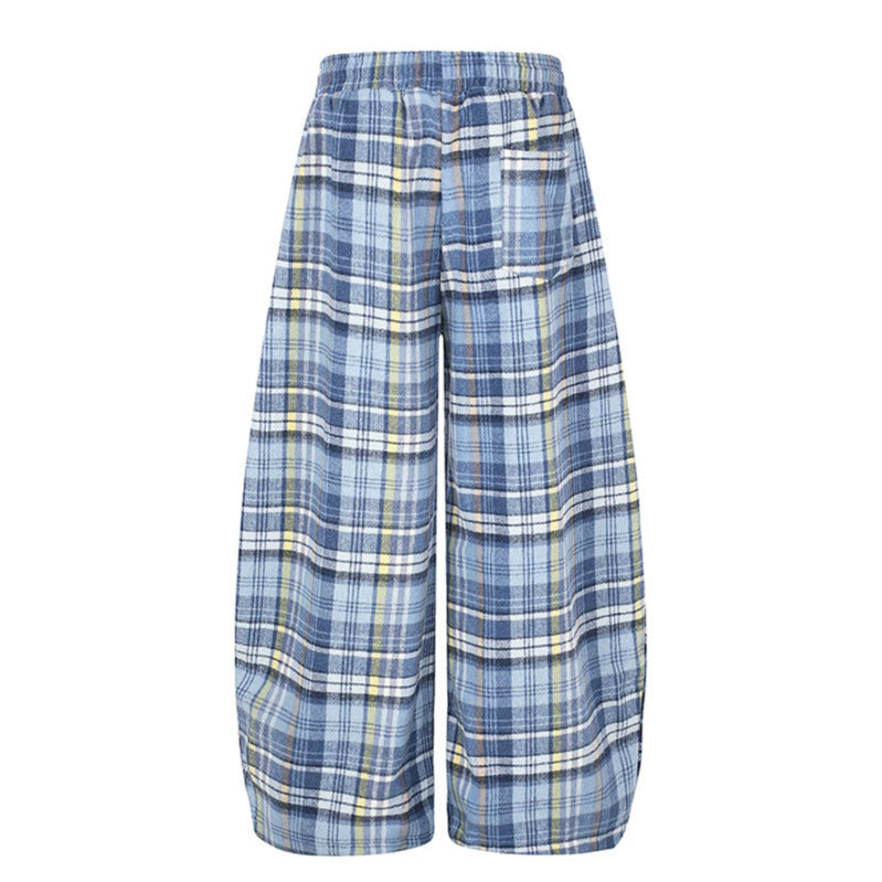 Damen Weite Karierte Palazzo-Loungehose mit hohem Komfortbund und Saumkordel Nord Taschen