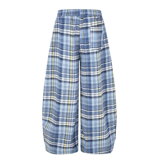 Damen Weite Karierte Palazzo-Loungehose mit hohem Komfortbund und Saumkordel Nord Taschen