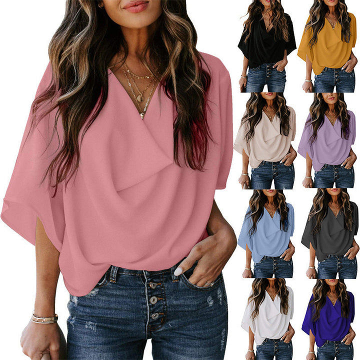Damen lässiges Oversized-Oberteil mit drapiertem V-Ausschnitt