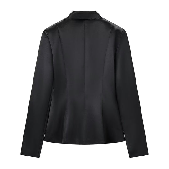 Damen Taillierter Satin-Blazer mit Mandarinkragen und dekorativen Froschverschlüssen Nord Taschen