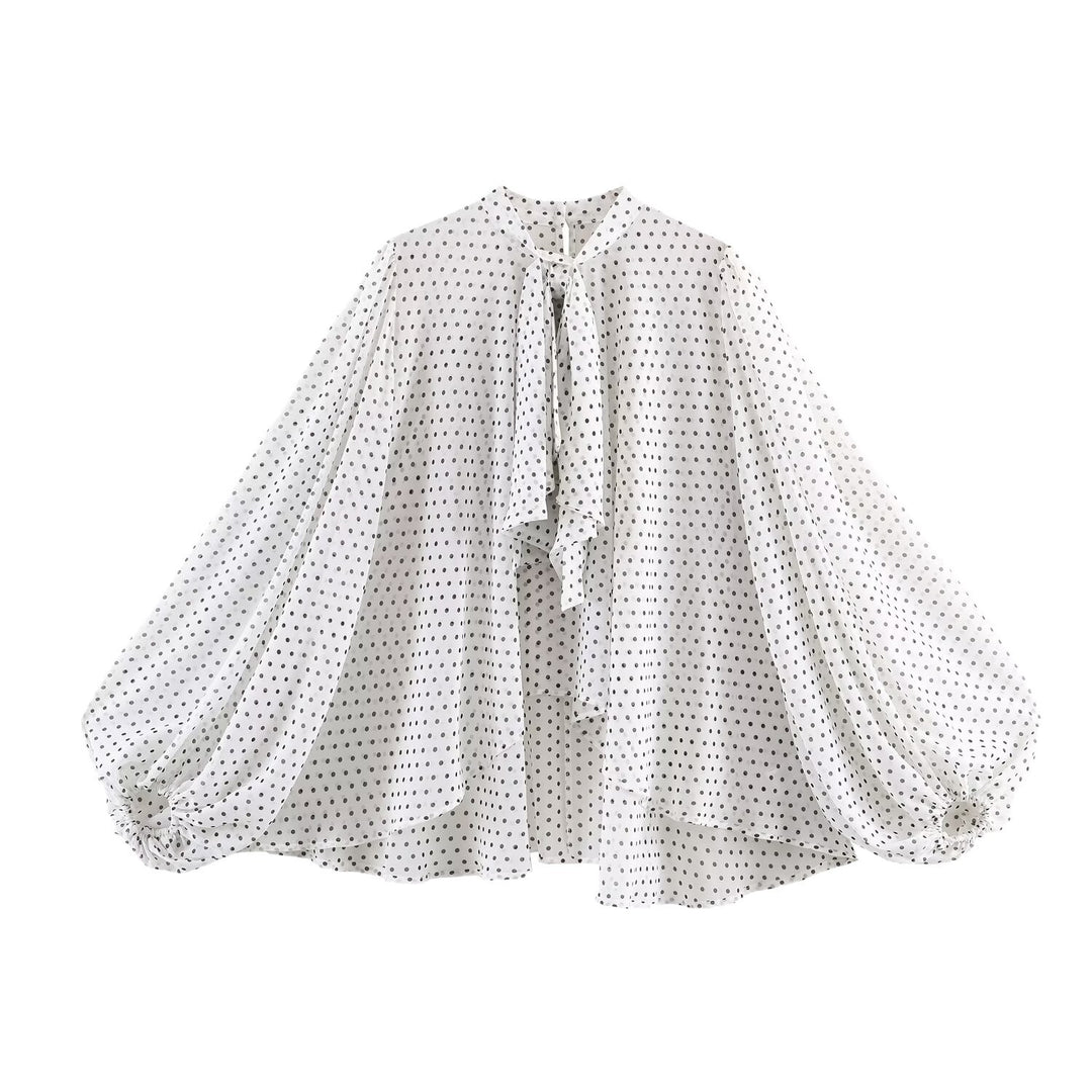 Damen Weite Chiffon‑Bluse mit Schleifenkragen und voluminösen Ballonärmeln Nord Taschen