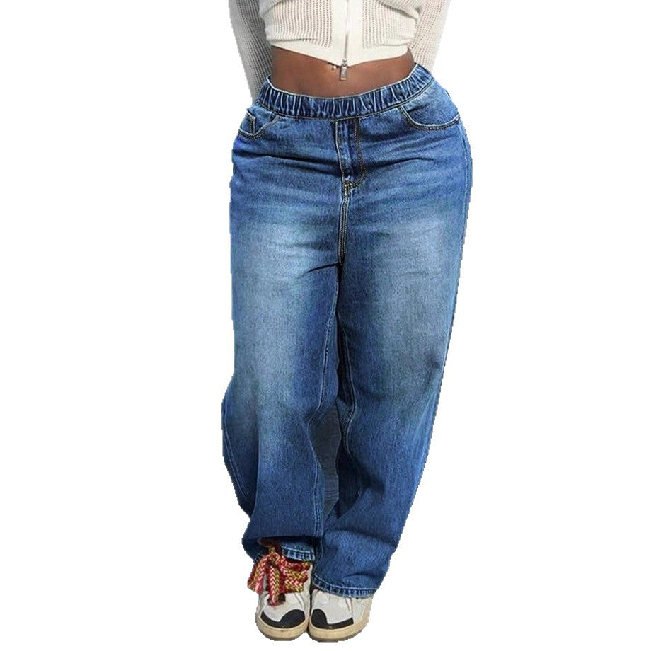 Damen weite Relaxed-Fit Jeans mit elastischem Bund und lässiger Passform Nord Taschen