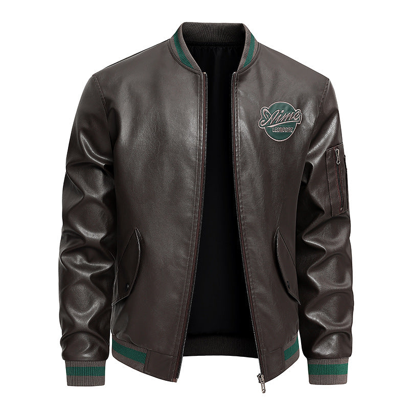 Men's  retro varsity leather-effect bomber jacket with embroidered chest badge and zip sleeve pocket Nord Taschen