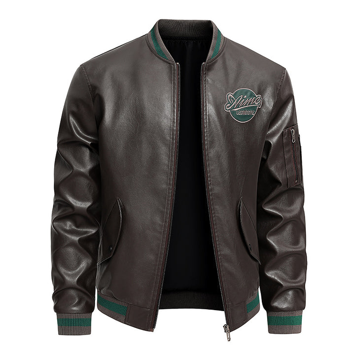 Men's  retro varsity leather-effect bomber jacket with embroidered chest badge and zip sleeve pocket Nord Taschen