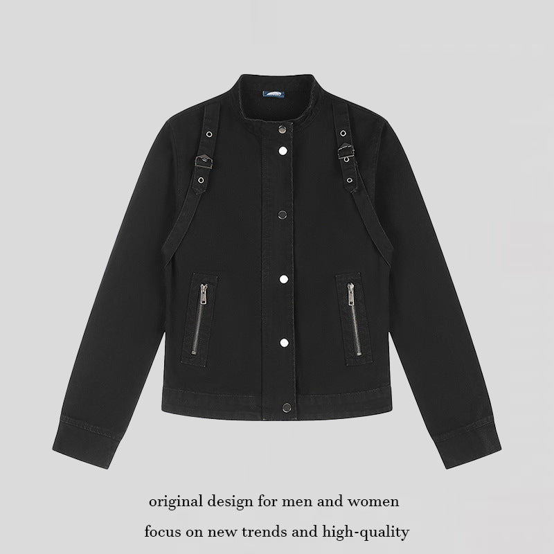 Damen Kurze Utility-Jacke mit Stehkragen, verstellbaren Schulterriemen und Druckknopfverschluss Nord Taschen