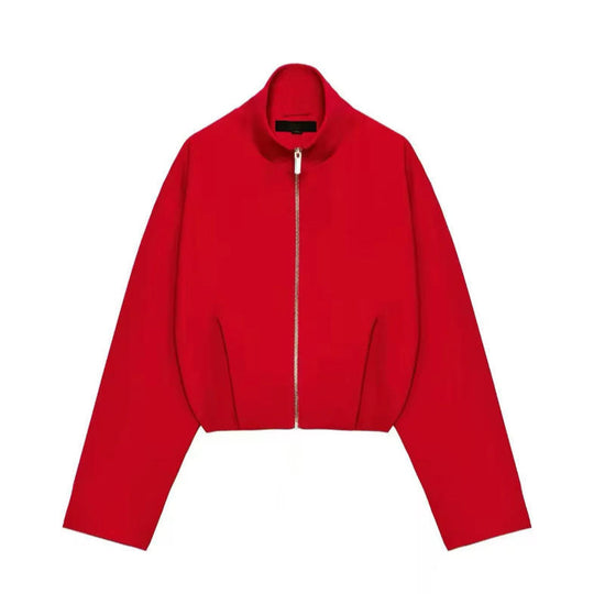 Damen Cropped schmal taillierte Blousonjacke mit Stehkragen und cleanem Schnitt Nord Taschen