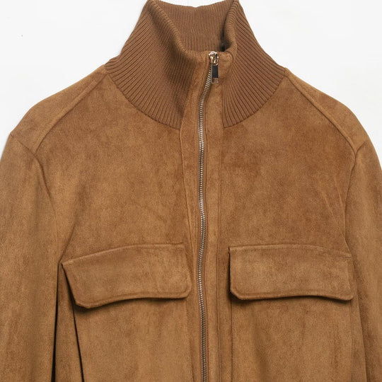 Damen Kurze Wildlederoptik-Bomberjacke mit Stehkragen, Klappentaschen und Rippbündchen Nord Taschen