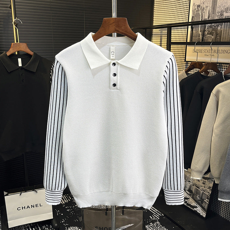 Herren Strick-Poloshirt mit kontrastgestreiften Ärmeln und feiner Struktur Nord Taschen