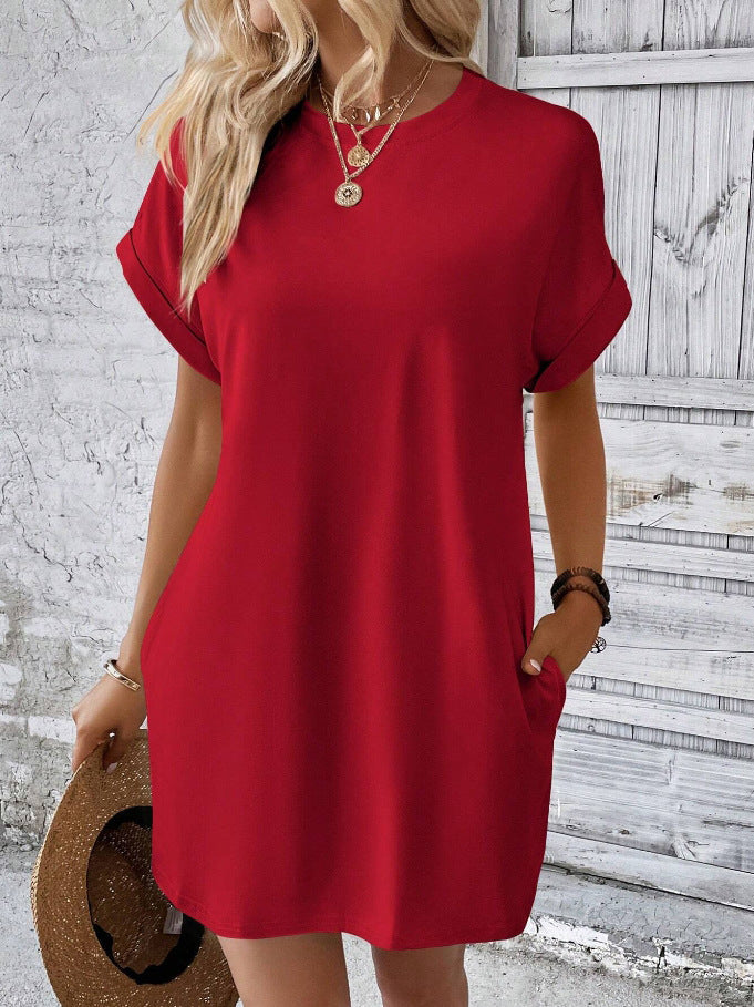 Damen Lockeres T-Shirt-Kleid mit praktischen Taschen und lässigem Design