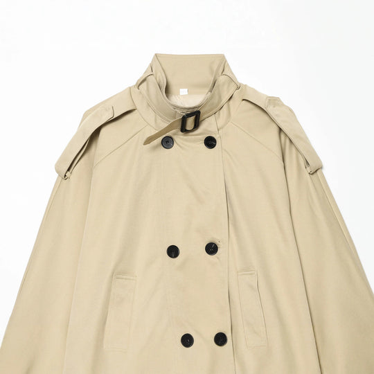 Damen Kurzes Trenchcape mit Doppelreihe, Funnelkragen und Schulterpatten Nord Taschen