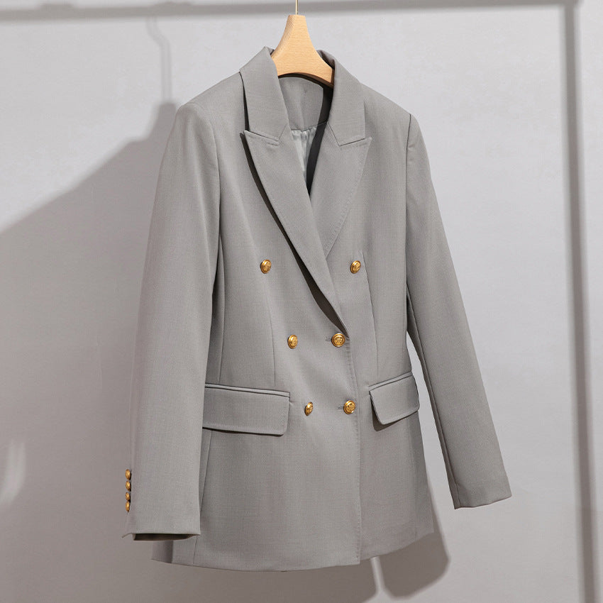 Damen Doppelreihiger Tailoring-Blazer mit Goldknöpfen und figurformenden Abnähern Nord Taschen