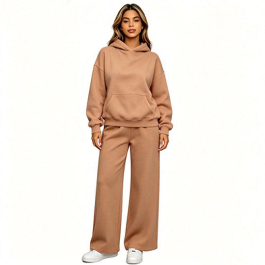 Damen Lässiger Kapuzenpullover mit weiten Hosen Nord Taschen