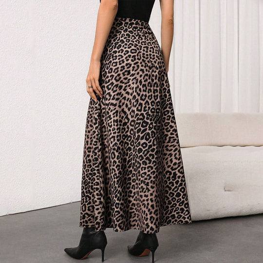 Damen Maxirock mit hohem Bund, ausgestellter A-Linie und markantem Leopardenprint Nord Taschen