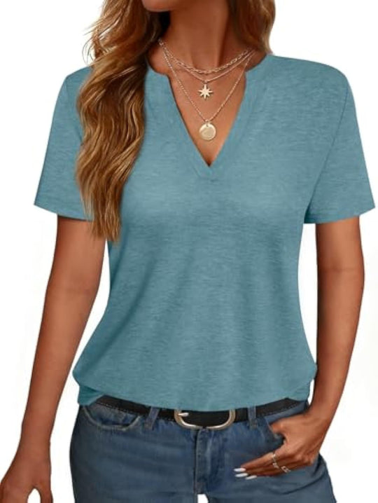 Damen V-Ausschnitt T-Shirt mit legerem Schnitt und sanftem Stoff Nord Taschen