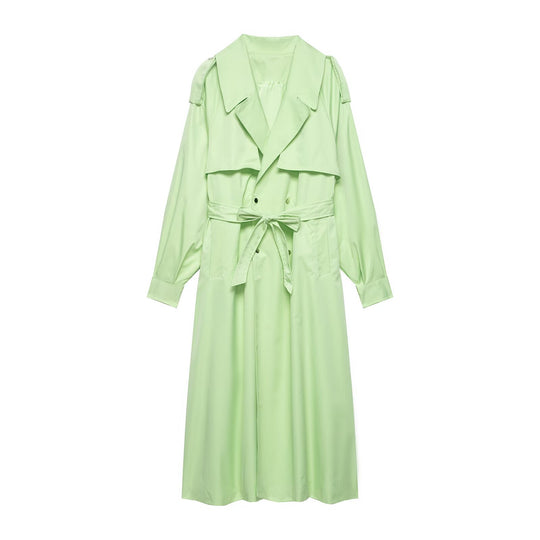 Damen Trenchcoat mit Taillengürtel, Schulterklappen und weitem Wasserfall-Revers Nord Taschen