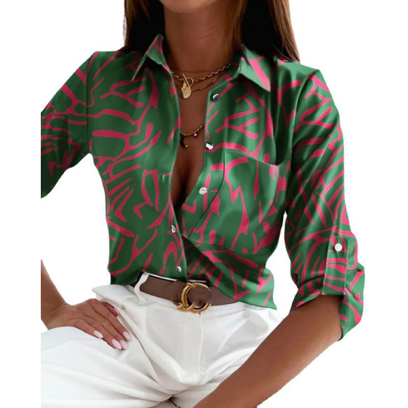 Damen Satin-Hemdbluse mit grafischem Allover-Print und tailliertem Schnitt Nord Taschen