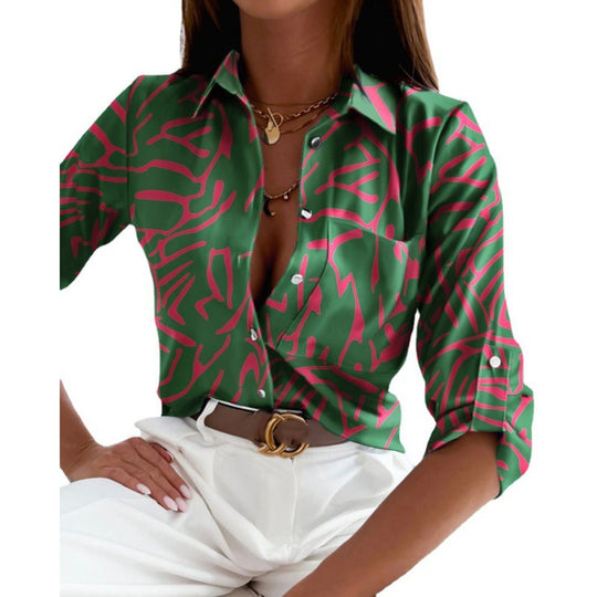 Damen Satin-Hemdbluse mit grafischem Allover-Print und tailliertem Schnitt Nord Taschen