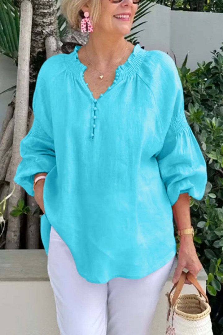 Damen luftige Bluse mit Smock-Ärmeln