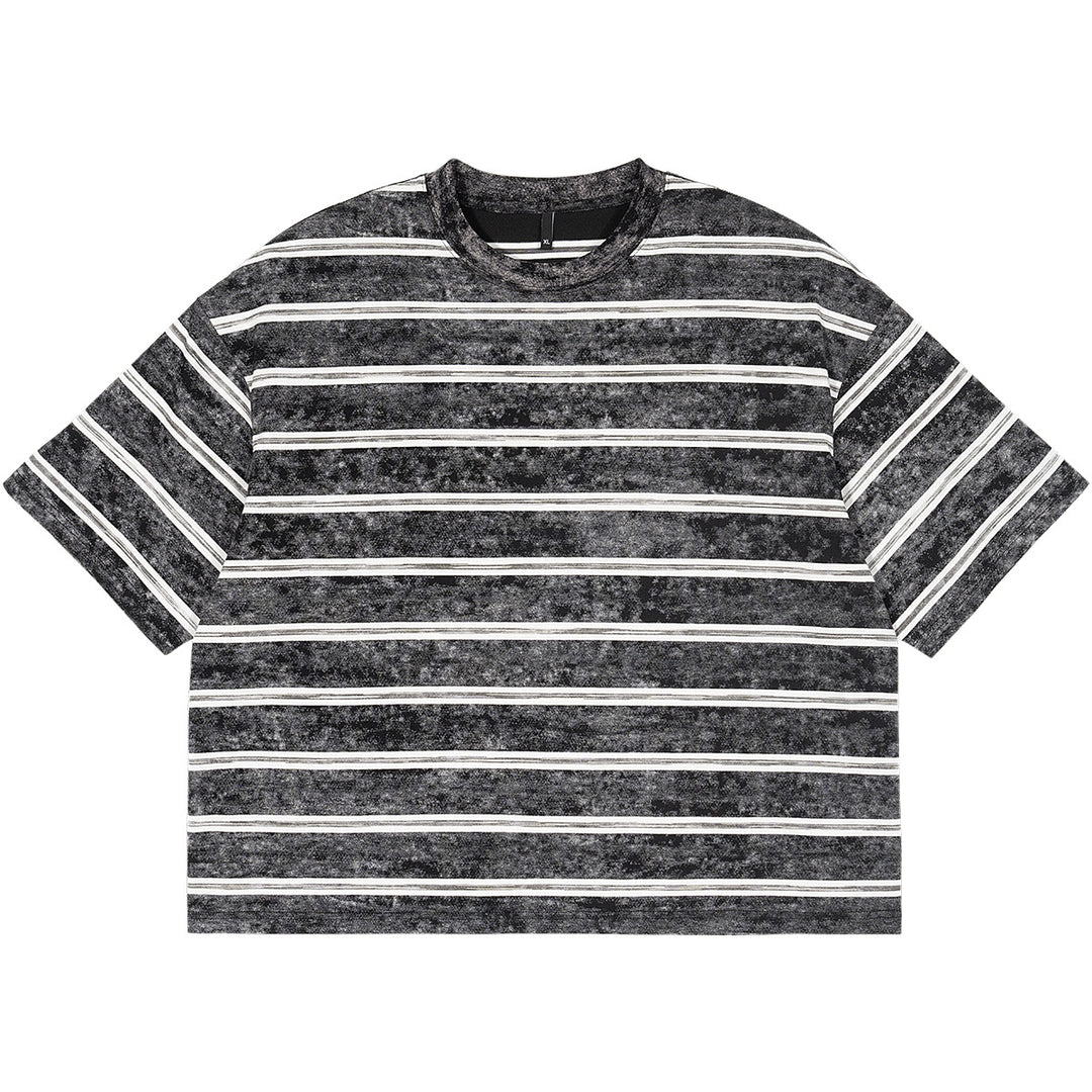 Herren Oversize Kurzarmshirt im verwaschenen Used-Look mit Blockstreifen Nord Taschen