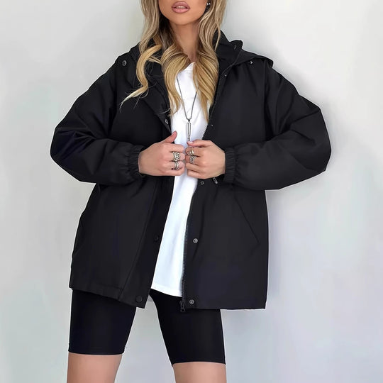 Damen Wasserabweisender Kurzparka mit Kapuze, Tunnelzug und Druckknopf-Leiste Nord Taschen